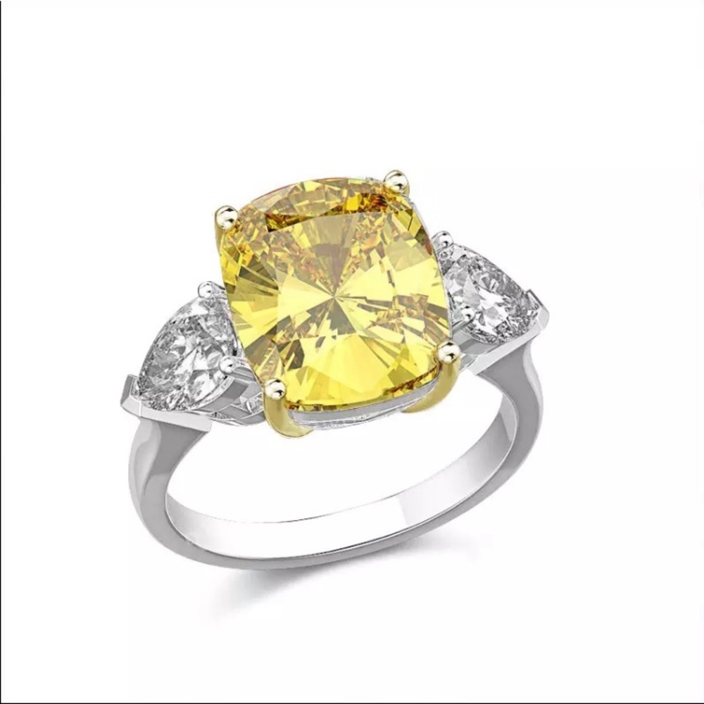 Yvonne 13 ct. t.w. Radiant Cut Yellow Canary & Trillion Cut White Ring - Picture 3 of 17